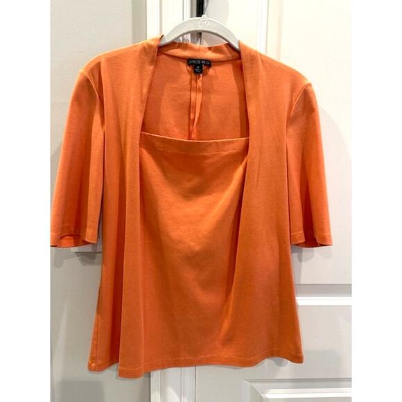Lafayette 148 New York Square Neck Cotton Top 3/4 Sleeves Size: Medium Orange - Picture 1 of 7